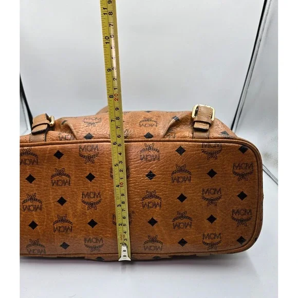 MCM Vintage Cognac Coated Canvas Leather Trimmed Shoulder Bag Tote Purse - Picture 4 of 12